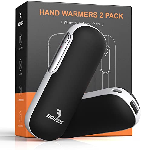 Hand Warmers Rechargeable, BOIROS Hand Warmers 2 Pack 5000mAh Electric Hand Warmer, Quick Heating, Portable Pocket Heater Battery Powered USB Reusable Handwarmer for Camping, Hunting, Golf, Hiking