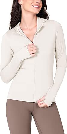 ODODOS Women's UPF 50  Sun Protection Hoodie with Pockets Thumb Holes, SPF Lightweight Long Sleeve Full Zip Jacket