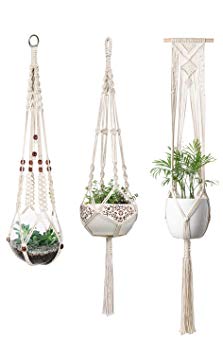 Mkono Macrame Plant Hangers Indoor Wall Hanging Planter Basket Flower Pot Holder Boho Home Decor, Set of 3