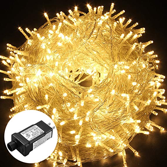 Excelvan Safe Low Voltage 8 Modes 500 LEDs 100M/328FT Dimmable Fairy String Lights with Transparent String for Bedroom Patio Garden Gate Yard Party Wedding Christmas Decoration, Warm White