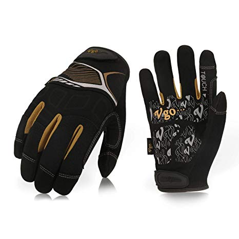 Vgo 3Pairs High Dexterity Medium Duty Mechanic Glove,Rigger Glove(Anti-vibration,Anti-abrasion,Touchscreen,Size L, Black, SL8851)