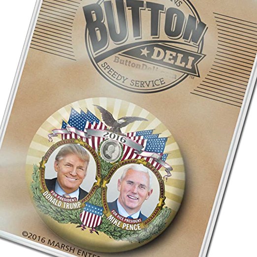 Marsh Enterprises - Donald Trump Mike Pence 3" Button - Gold jugate Photo 2016 - By Button Deli