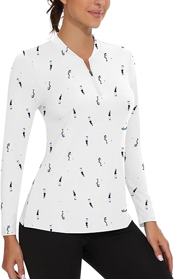 WOWENY Women's Long Sleeve Athletic Shirts Quarter Zip Pullover Collared T-Shirt Workout Print Tennis Top