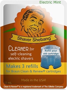 Shaver Shebang 3 PACK Mint cleaner. MAKES 9 compatible refills for Braun Clean & Renew cartridges - Made in USA