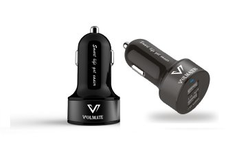 Volmate® Apple Certified - Lifetime Warranty - 4.8A / 24W Dual-Port USB Car Charger - Portable Travel Charger Rapid Car Charger For iPhone 6 5 5S 5C 4 4S, iPad 4 3 2,iPad mini, iPad air, iPad Mini Retina, iPad touch, iPod Nano; Samsung Galaxy S5, S4, S3, S2, Note 4 3, 2, Tab S 4, 3, 2 7.0 8.0 10.1; The All New HTC One M8 M7 M4, Mini 2; LG Optimus G3 G2, Flex, G2 Mini, G Pro 2, G Pad 7.0 8.0 8.3 10.1; Google Nexus 5 4 7 8 FHD 2; Other Android Smartphone/Tablets - Premium MFI Approved(Black Black)