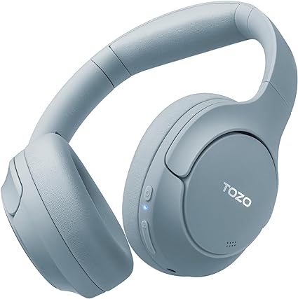 TOZO HT2 Hybrid Active Noise Cancelling Headphones, Wireless Over Ear Bluetooth Headphones, 60H Playtime, Hi-Res Audio Custom EQ via App Deep Bass Comfort Fit Ear Cups, for Home Office Travel Blue