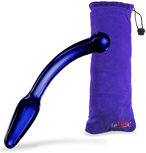 LeLuv Glass Probe Pointed Prostate or G-Spot Wand Small Cobalt Blue Bundle with Premium Padded Pouch