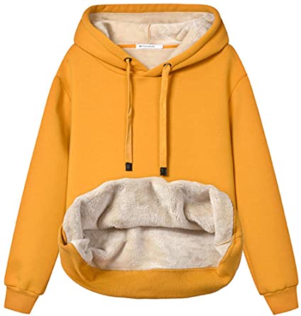 Haellun Womens Casual Winter Warm Fleece Sherpa Lined Pullover Hooded Sweatshirt