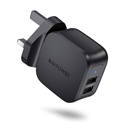 RAVPower USB Charger Plug Mains Charger 17W Dual Wall Charger Plug for iPhone XS Max Xr X, Galaxy S9 S8, Nintendo Switch and More-Black