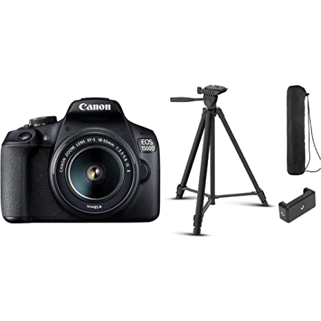 Canon EOS 1500D 24.1 Digital SLR Camera (Black) with EF S18-55 is II Lens & Digitek Portable Lightweight Aluminum Tripod for DSLR Cameras & Smartphones with Operating Ht. 4.75 Ft, Max