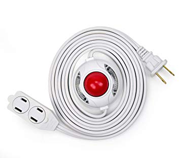 Electes 8 Feet 3 Outlet Extension Cord with Hand/Foot Switch and Light Indicator with Safety Twist-Lock, 16/2, White - UL Listed
