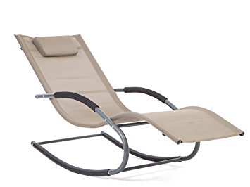 LUCKUP Outdoor Recliner Pool Chaise Patio Rocking Wave Lounger Chair with Pillow,Tan