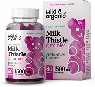 Wild & Organic Milk Thistle Gummies - Liver Cleanse & Repair Liver Supplement - Organic Silybum Marianum Herbal Supplements & Immune Support Gummy - Non-GMO 4:1 Extract - 60 Vegan Chews