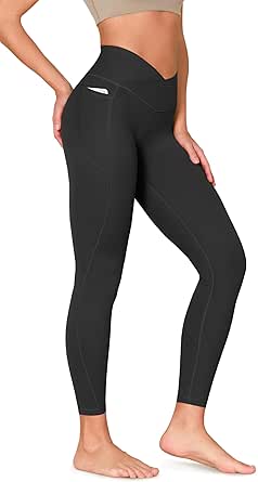 ODODOS ODCLOUD Cross Waist Leggings with Pockets for Women, 25" / 28" Buttery Soft Crossover Lounge Yoga Pants