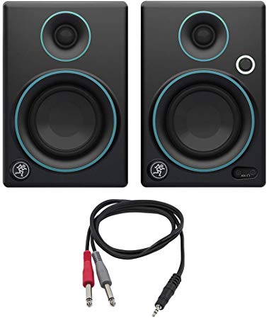 Mackie CR3 CR Series 3" Creative Reference Multimedia Monitors (Pair) Custom Blue with Monoprice 1/8" TRS Male to Two 1/4" TS Male Cable, 3 Feet