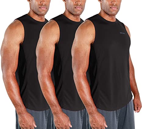 DEVOPS Men's 3 Pack Cool Dry Fit Muscle Sleeveless Gym Training Performance Workout Tank Top