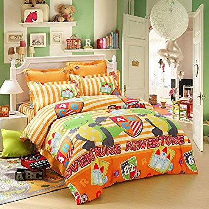 LOVO Kids Dinosaur Fighter Cotton 300TC 4-Piece Bedding Set 1x Duvet Cover 1x Fitted Sheet 2x Shams Twin