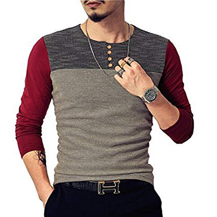 LOGEEYAR Mens Summer Slim Fitted Casual Short-Sleeve Button T-Shirts Contrast Color Stitching Tee