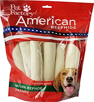 Pet Factory American Beef Hide Rolls Chews For Dogs (8 Pack), Medium/8-9"