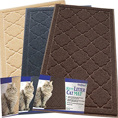 Easyology Premium Cat Litter Tray Mat - XL Super Size - Best Extra Large Scatter Control Kitty Litter Mats for Cats Tracking Litter Out of Their Box - Soft to the Touch- Elegant for Your Home (Brown)
