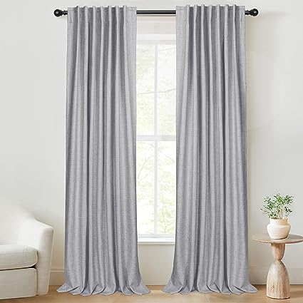 INOVADAY 100% Blackout Curtains for Bedroom, Thermal Insulated Linen Blackout Curtains 96 Inch Length 2 Panels Set, Back Tab/Rod Pocket Room Darkening Curtains for Bedroom, Nursery - Grey, W50 X L96