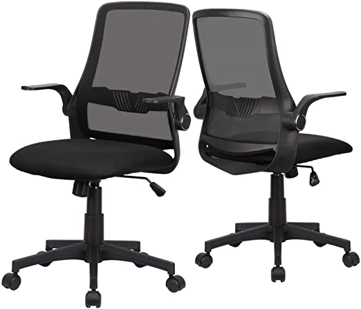 Komene Home Office Chair,Ergonomic Office Chair,Mesh Computer Chair with Flip up Armrests,Desk Chair with Wheels, Middle backrest (Black, M)