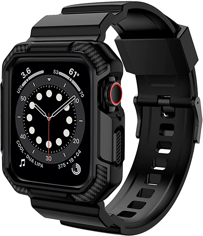 OROBAY Compatible with Apple Watch Band 40mm 38mm with Case, Shockproof Rugged Band Strap for iWatch SE Series 6 5 4 3 2 1 40mm 38mm with Protective Bumper Case Cover Men Women, Matte Black