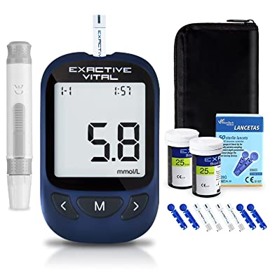 EXACTIVE VITAL Blood Sugar Monitor, Blood Glucose Tester Kits with 50 Test Strips and 50 Lancets -in mmol/L