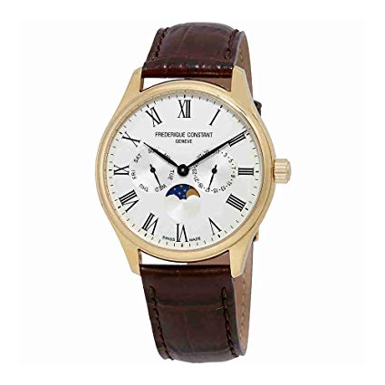 Frederique Constant Mens Silver Dial Yellow Gold Leather Band Watch FC260WR5B5