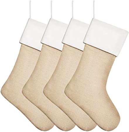 Kunyida 18" Burlap Christmas Stockings for Holiday Decor Plain (5)