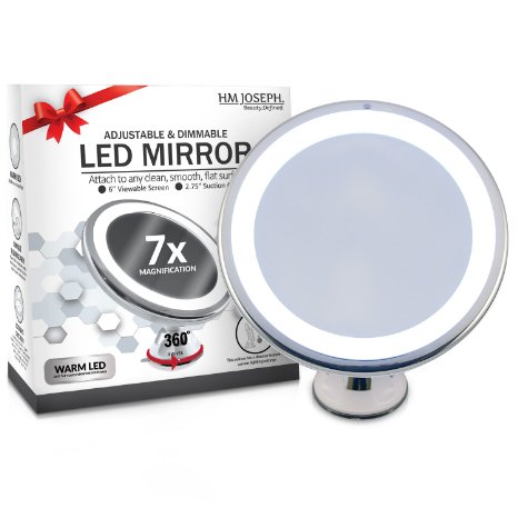 Makeup Mirror Bathroom Wireless Lighted LED Vanity - Premium Quality 7x Magnification Adjustable Dimmable Warm Light. Powerful Rotating Locking Suction - Perfect Gift - 100% Satisfaction Guaranteed!