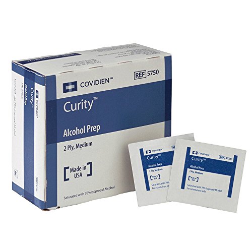 COVIDIEN 5750pk6  Curity Alcohol Prep Pads, 5750, Sterile, Medium, 2-Ply, 4.1" Height, 2" Wide, 4.5" Length, Pad (Pack of 1200)