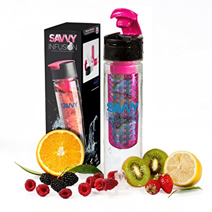 Savvy Infusion® - Flip-Top Sport Infuser Water Bottle - Enjoy Delicious Fruit Infused Beverages - Leak Proof Tritan Travel Tumbler - Perfect Infusing and Detox Bottle for Sports & Fitness Enthusiasts