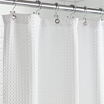 Gorilla Grip Thick Weighted Fabric Waffle Weave Shower Curtain, 78x72, Rust Resistant, Classic Hotel Spa Quality Design, Heavy Duty Luxury Curtains for Bathroom Showers, Bath Tubs, Machine Wash, White