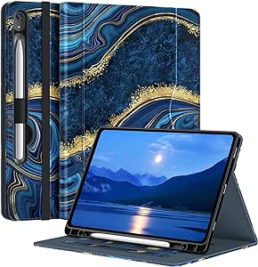 OKP Case for Samsung Galaxy Tab S9 Plus 12.4 inch 2023, [Multi-Angle] Stand/Pocket/Pencil Holder/Auto Wake/Sleep, PU Leather Case for Tab S9  Plus (Darkblue Marble)