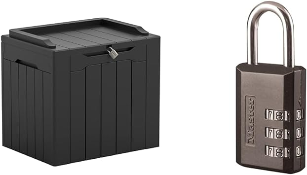 Greesum 31 Gallon Resin Deck Box Large Outdoor Storage for Patio Furniture, Garden Tools, Pool Supplies, Weatherproof and UV Resistant, Lockable, Dark Black & Master Lock Combination Padlock, 1, Black