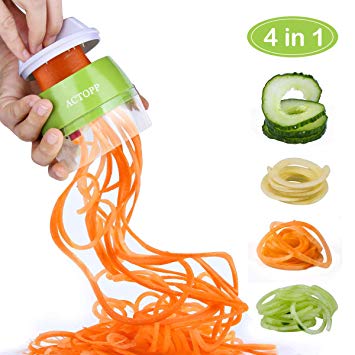 Vegetable Spiralizer ACTOPP Spiral Slicer Green Vegetable Cutter Small and Lightweight Hand Held Spiralizer Creats Continuous Noodles for Zucchini Cucumber Carrot Pumpkin (Green)