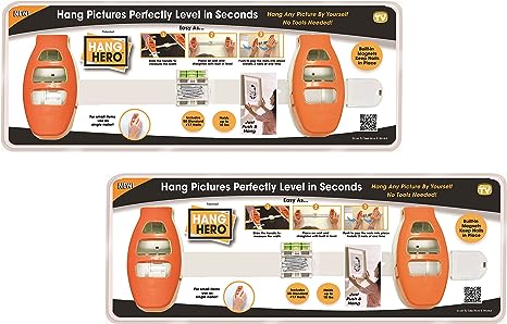 (2) Pack - Hang Hero - All in One Picture Hanging System! Measures, Levels and Inserts Nails at Perfect Depth and Angle. Incl (2) Hang Hero Units and (50) #17 Brad Nails!