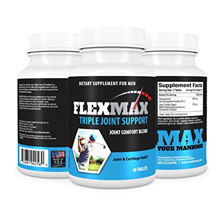 FlexMax Joint Relief Pills- Joint Supplement to Help Stop Joint Pain and Stiffness- Powerful Joint Comfort Blend and Joint Care Formula Helps Care for and Lubricate Your Joints- Glucosamine and Chondroitin blend- Plus Vitamins and Minerals- Made In USA in an GMP and FDA Compliant Facility- Money Back If Not satisfied- Fast and Free shipping- Tax Free shopping