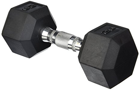 CAP Barbell Rubber Coated Hex Dumbbell with Contoured Chrome Handle, Single