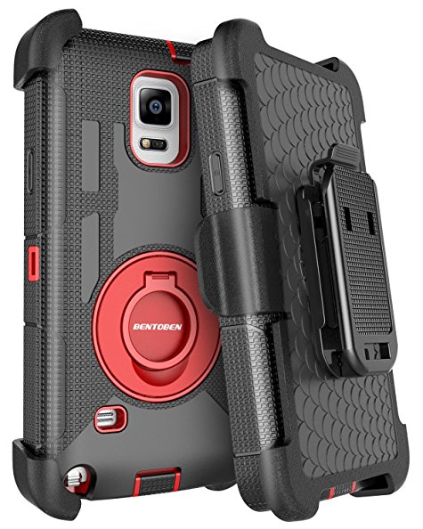 Note 4 Case, Galaxy Note 4 Case, BENTOBEN Shockproof Heavy Duty Rugged PC Soft Rubber Kickstand Belt Clip Holster Hybrid Full Body Protective Case for Samsung Galaxy Note 4 Case, Black/Red