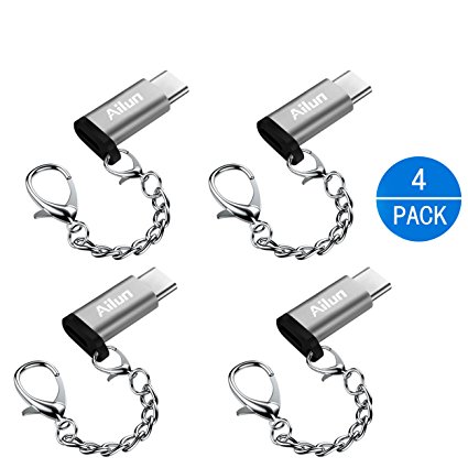 Type C Adapter,Micro USB to USB C Adapter,[4Pack]by Ailun,Small with Keychain,Sync and Charge,for MacBook,ChromeBook Pixel,Nexus 5X,Nexus 6P,Nokia N1 and Other Type C cable Devices[Grey]