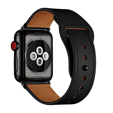 YALOCEA [Patent Pending] Compatible with Apple Watch Band 38mm 40mm, Genuine Leather Band Replacement Strap Compatible with Apple Watch Series 4 Series 3 Series 2 Series 1 38mm 40mm, Black