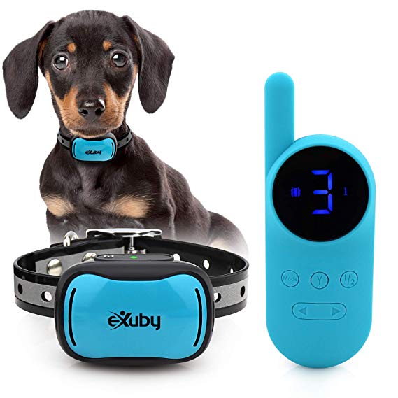 eXuby - Tiny Shock Collar for Small Dogs 5-15lbs - Smallest Collar on The Market - Combines Sound, Vibration, Shock - 9 Intensity Levels - Pocket-Size Remote - Long Battery Life - Waterproof Design