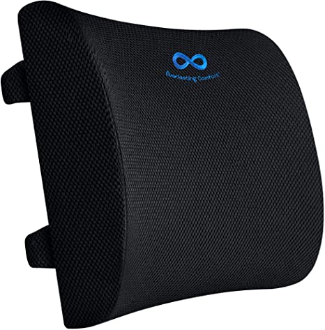 Everlasting Comfort 100% Pure Memory Foam Back Cushion - Lumbar Support Pillow for Office, Car and Chair, Standard, Black