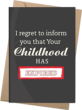 2 Pieces Funny Birthday Card Birthday Greeting Card with Kraft Envelope Birthday Joke Card Happy Birthday Greeting Card Your Childhood Have Expired for Youth Parents Friends Family (Suitable for 18th)