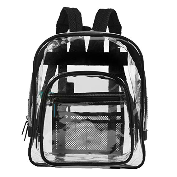 Heavy Duty Clear Backpacks For Adults, Men, Women and Kids - Perfect for School and Work - 3 Sizes Black or Pink