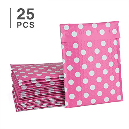 Fu Global Poly Bubble Mailers 6x10 Inches Padded Envelopes #0 Pink Dot 25pcs