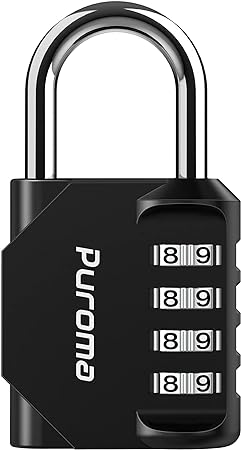 Puroma 1 Pack Combination Lock 4 Digit Locker Lock Outdoor Waterproof Padlock for School Gym Locker, Sports Locker, Fence, Toolbox, Gate, Case, Hasp Storage (Black)