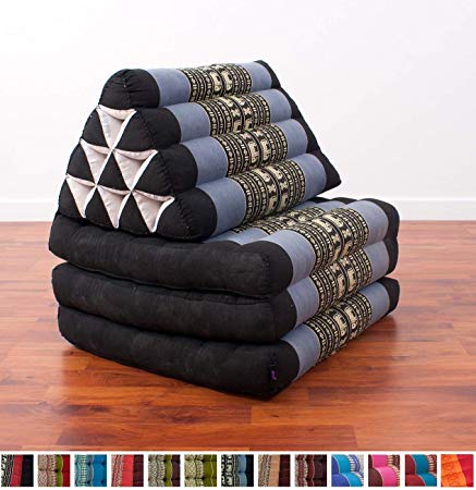 Leewadee Foldout Triangle Thai Cushion, 67x21x3 inches, Kapok Fabric, Blue, Premium Double Stitched